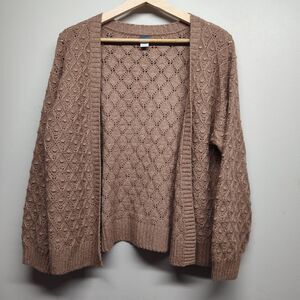 Old Navy Crochet Knit Cardigan Sweater Women Size XL Tan Open Modest Casual